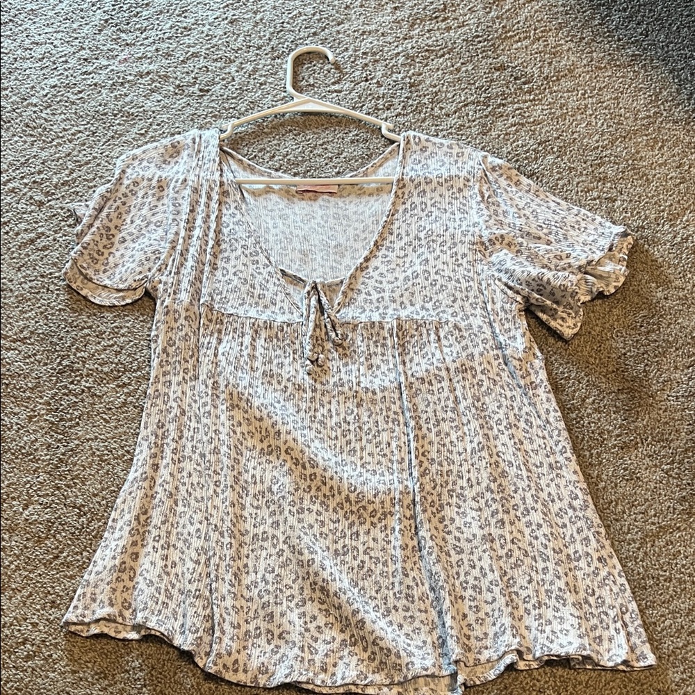 Pink Lily White and Gray Leopard Print Blouse